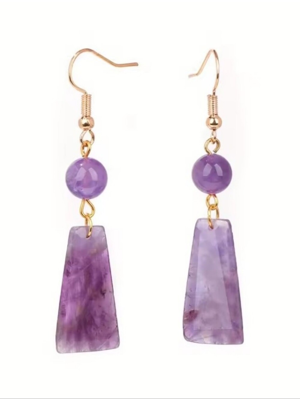Artisan Purple Amethyst Bead & Trapezoid Drop Earrings